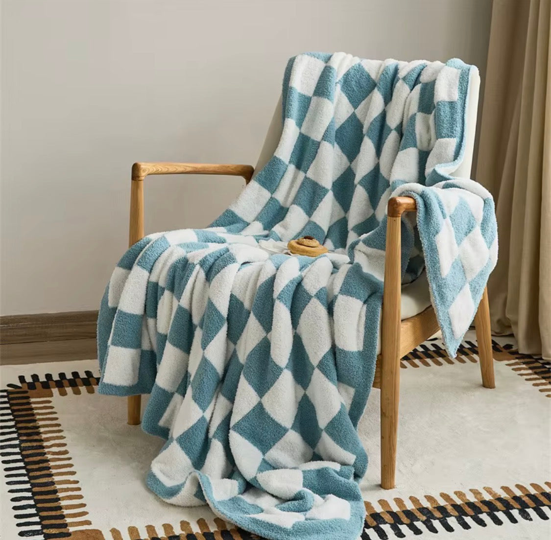 LUXE Checkered Throw Blanket - Dusty Teal
