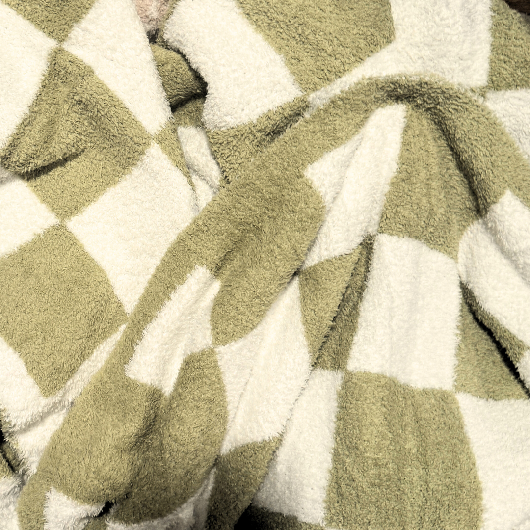 Sage Checkered Luxe Blanket