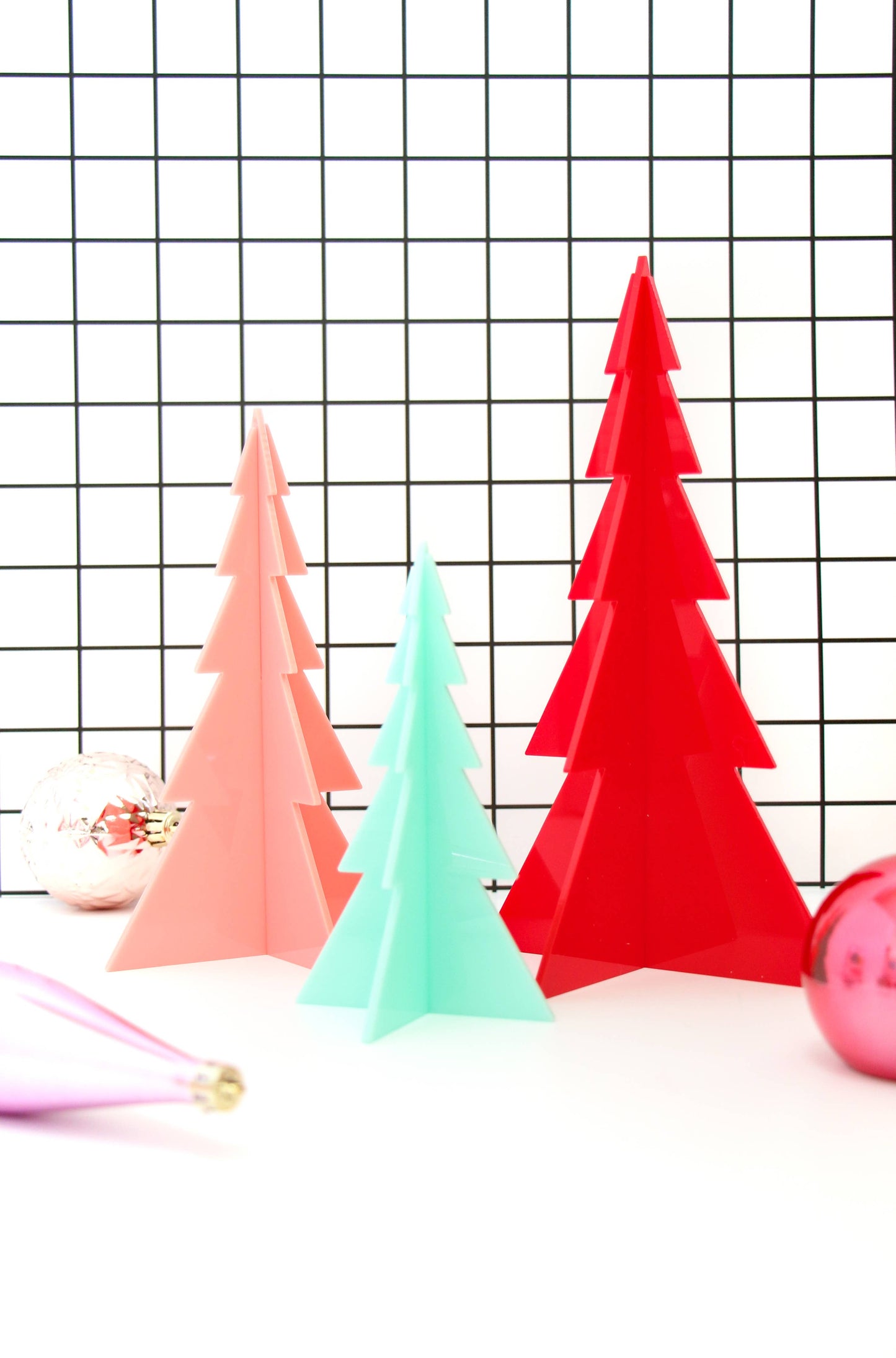 Red, Light Pink & Mint Acrylic Trees - Festive Holiday Decor | Vintage Fresh