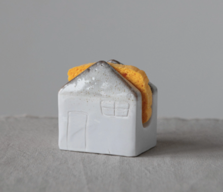 Stoneware House Sponge Holder with Glaze